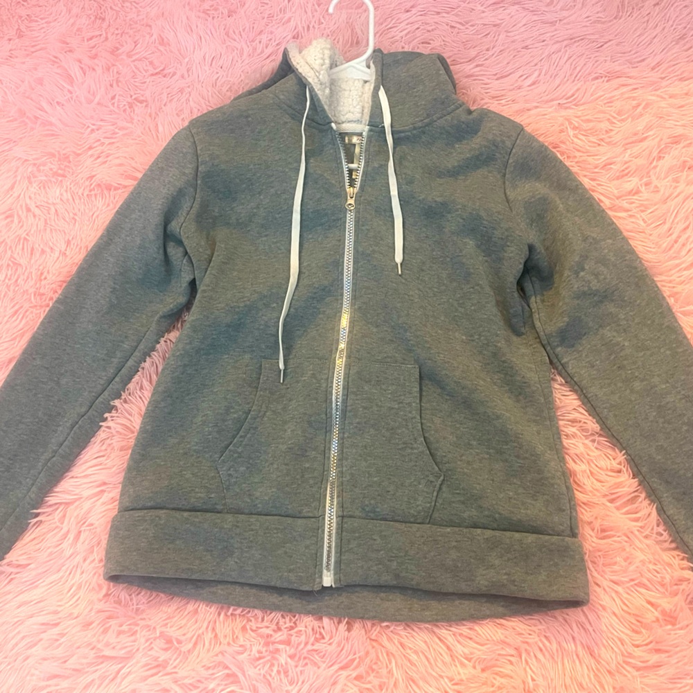 Solid color hooded grey zip up